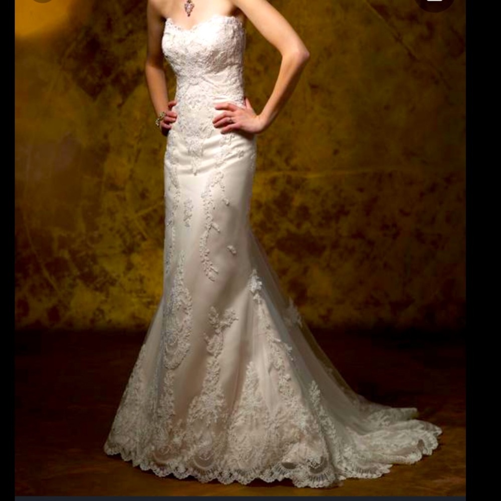 James Clifford Ivory Satin and Lace Strapless Wedding Gown J1820